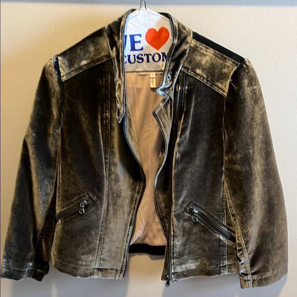 Rebecca Taylor Brown Blazer with Distressed Leather and Cropped Length